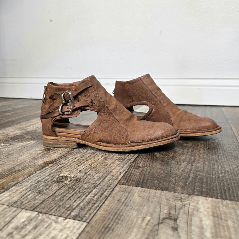 AS98 Dusty Meadow Cognac Leather Sandals Boots Cut Outs Boho Size 37 (US 6.5-7)
